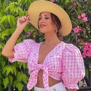 ZARA WOMAN NWT SS22 PINK-WHITE CROPPED GINGHAM TOP 0881/007